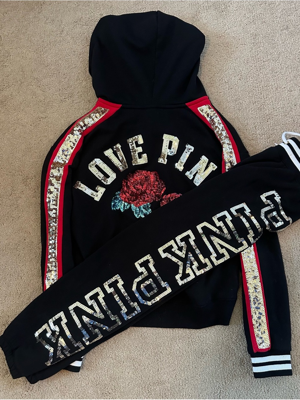 VS Pink Black Roses Bling Fashion Show Outfit S/XS